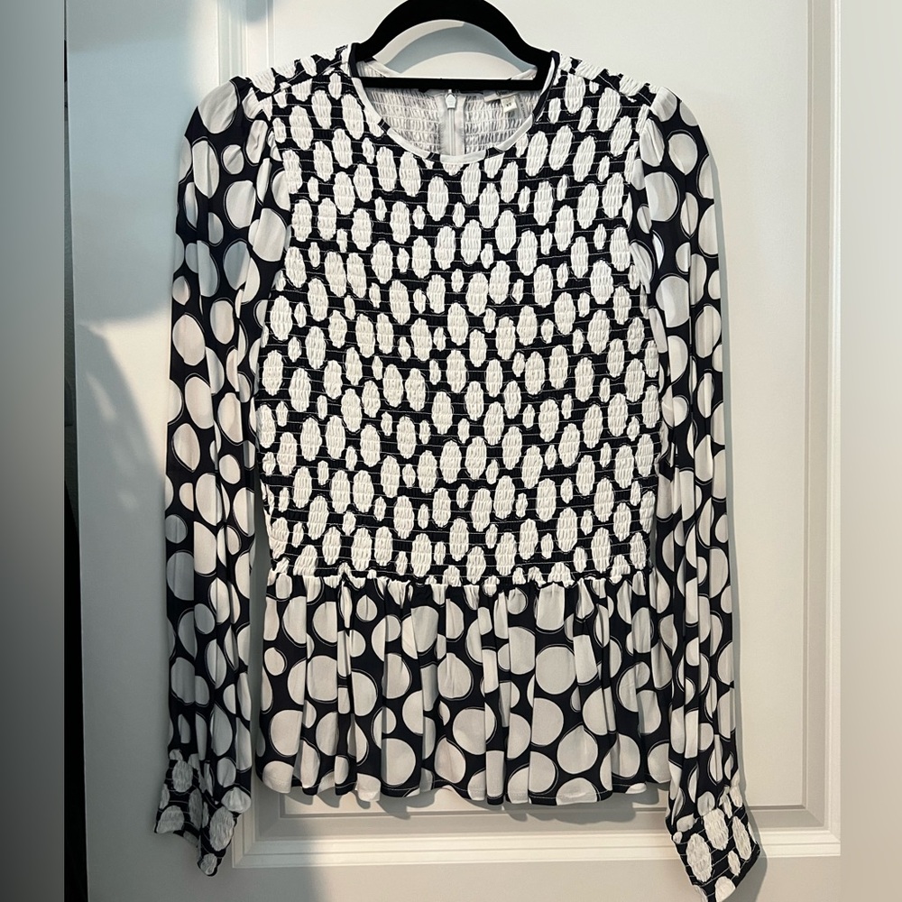 Tyler Boe Polka Dot Smocked Long Sleeve Blouse Size XS